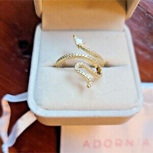 14K Gold $225 Plated Swarovski Crystal Accented Snake Ring ADORNIA Size 6